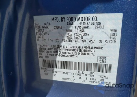 2009 Ford Escape Xlt z USA, uszkodzony, nr VIN 1FMCU03709KA80214